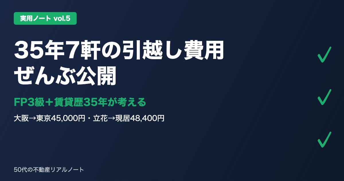 実用ノート vol.5 35年7軒の引越し費用ぜんぶ公開 FP3級＋賃貸歴35年が解説する大阪→東京45,000円・立花→現居48,400円の節約の鉄則5つ