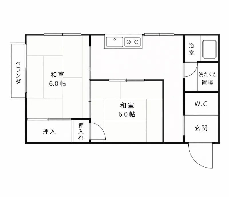 大阪市住之江区南加賀屋の2K間取り図(2部屋目・北向き角部屋・約30㎡)