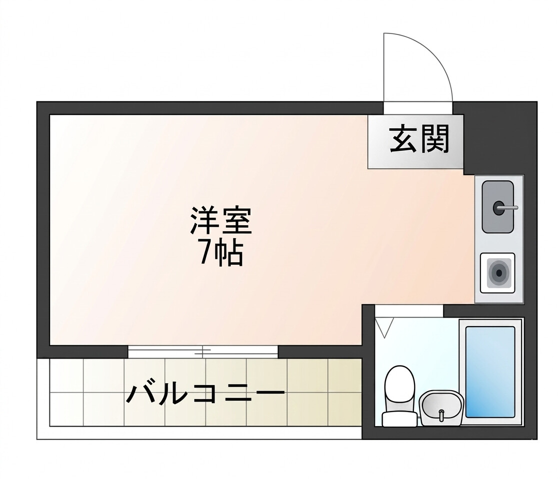 大阪市西成区花園町の1Rマンション間取り図(洋室7帖・花園町駅徒歩3分)