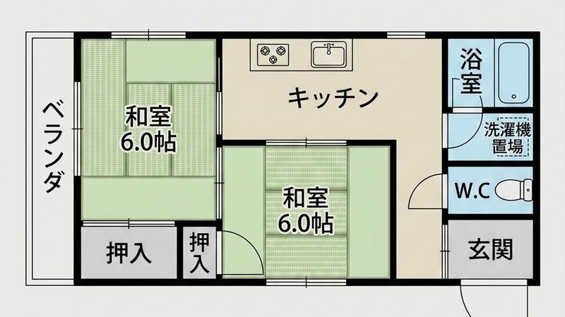 大阪市住之江区南加賀屋の2K間取り図(2部屋目・北向き角部屋・約30㎡)