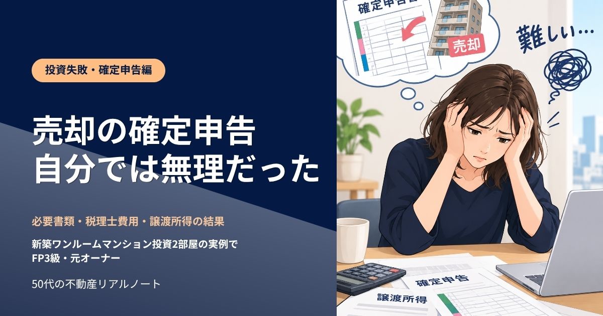 投資失敗・確定申告編 売却の確定申告は自分では無理だった 新築ワンルームマンション2部屋を売った50代の元オーナー・FP3級が、必要書類と税理士費用、譲渡所得の結果を実例で解説